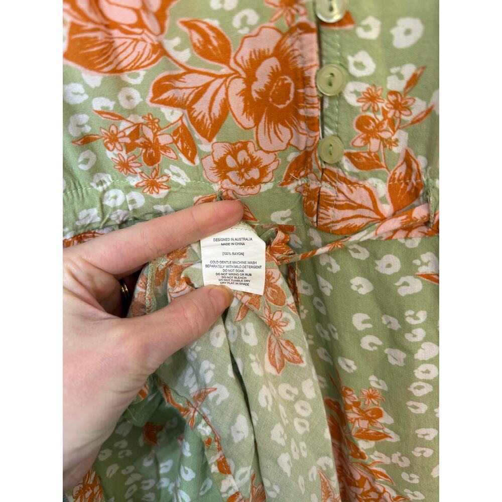 Anthropologie Abel The Label Green Orange Maxi Dress Sz M - Picture 5 of 7